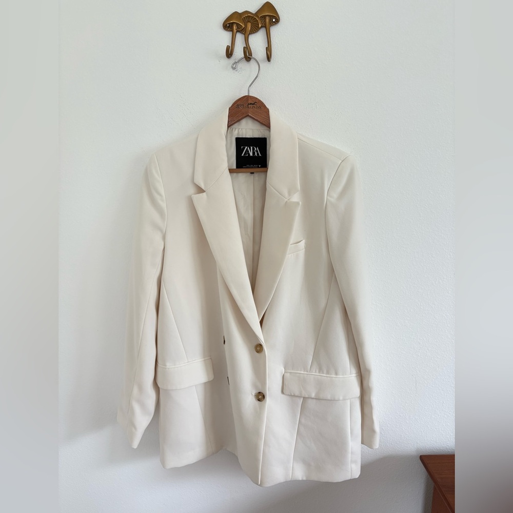 Zara Basic Flowy Blazer In White Double Breasted … - image 2